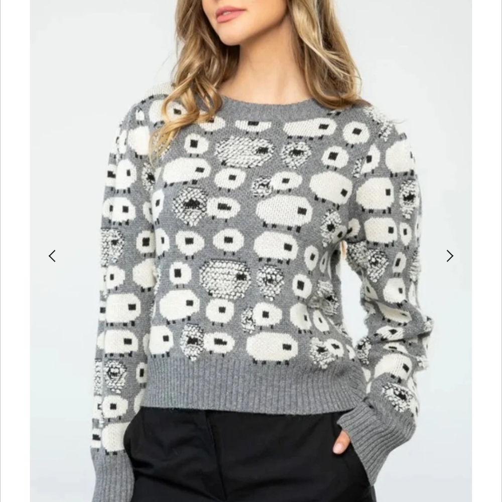 THML Gray and White Patterned Crewneck Sweater
